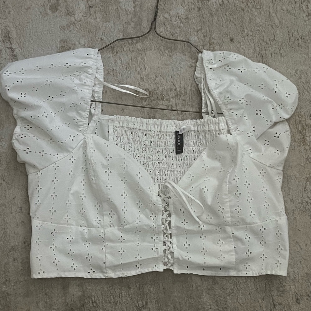 White Eyelet Lace-Up Top